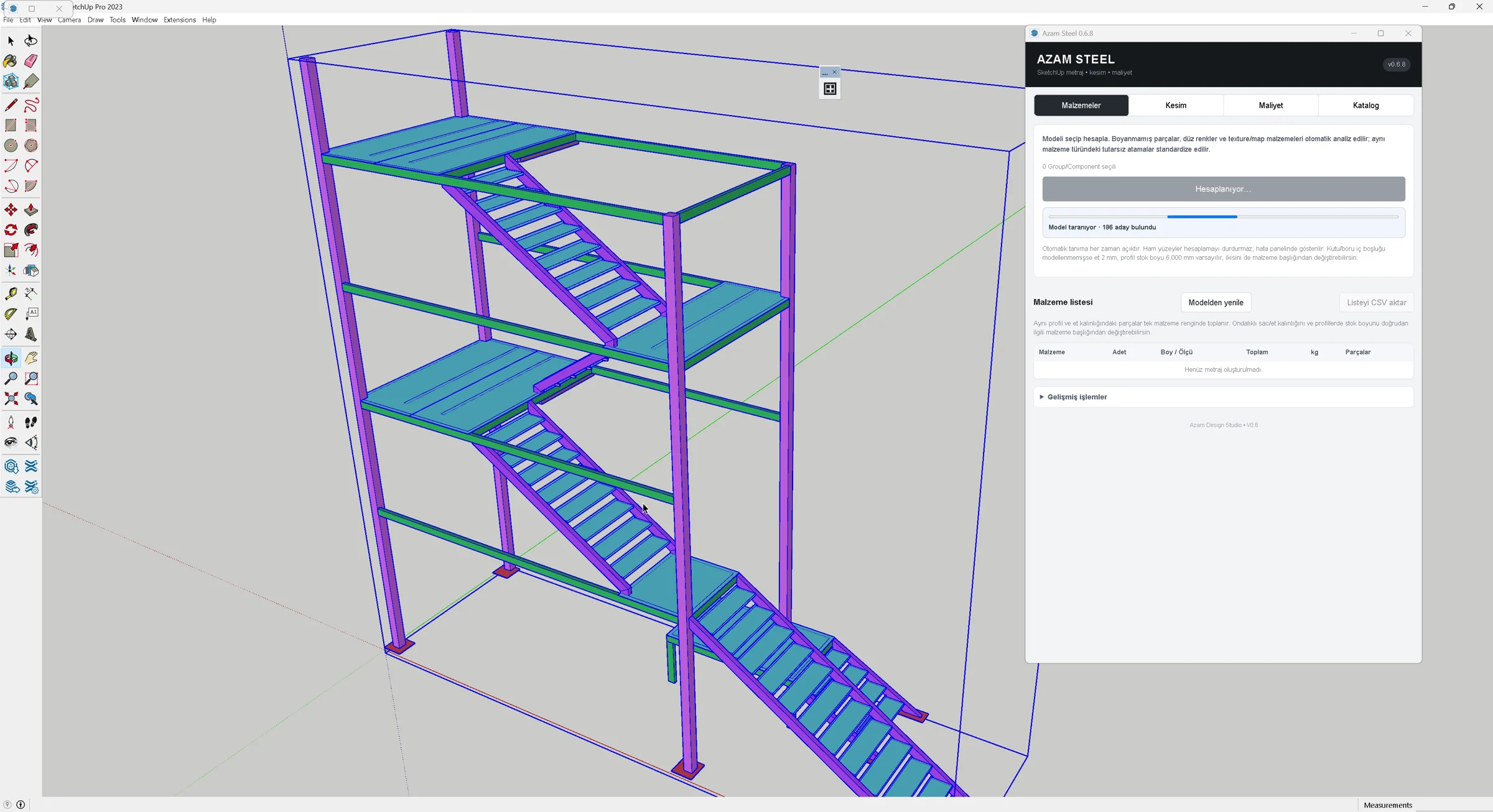 Azam Steel model analysis screen